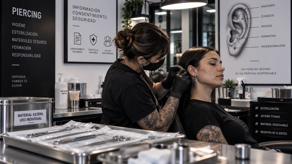 Piercing profesional con protocolos de higiene, consentimiento y normativa sanitaria