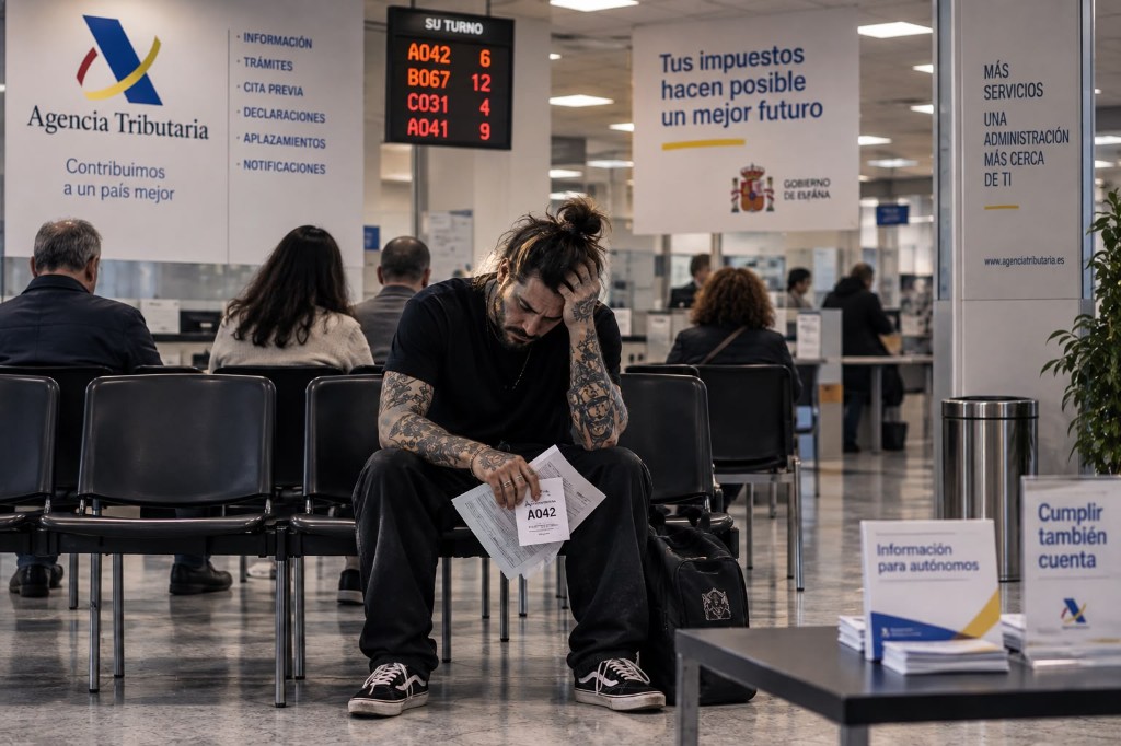 Tatuador autónomo en la Agencia Tributaria con papeles y turno